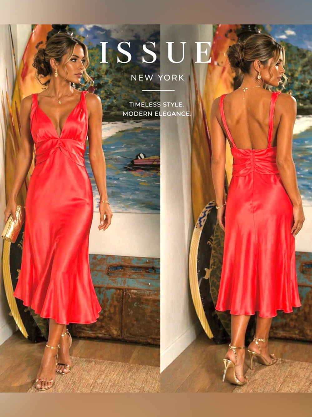VTG Issue New York Coral Satin Slip Dress Bias Cut Cocktail Evening Glam Size - Picture 1 of 11